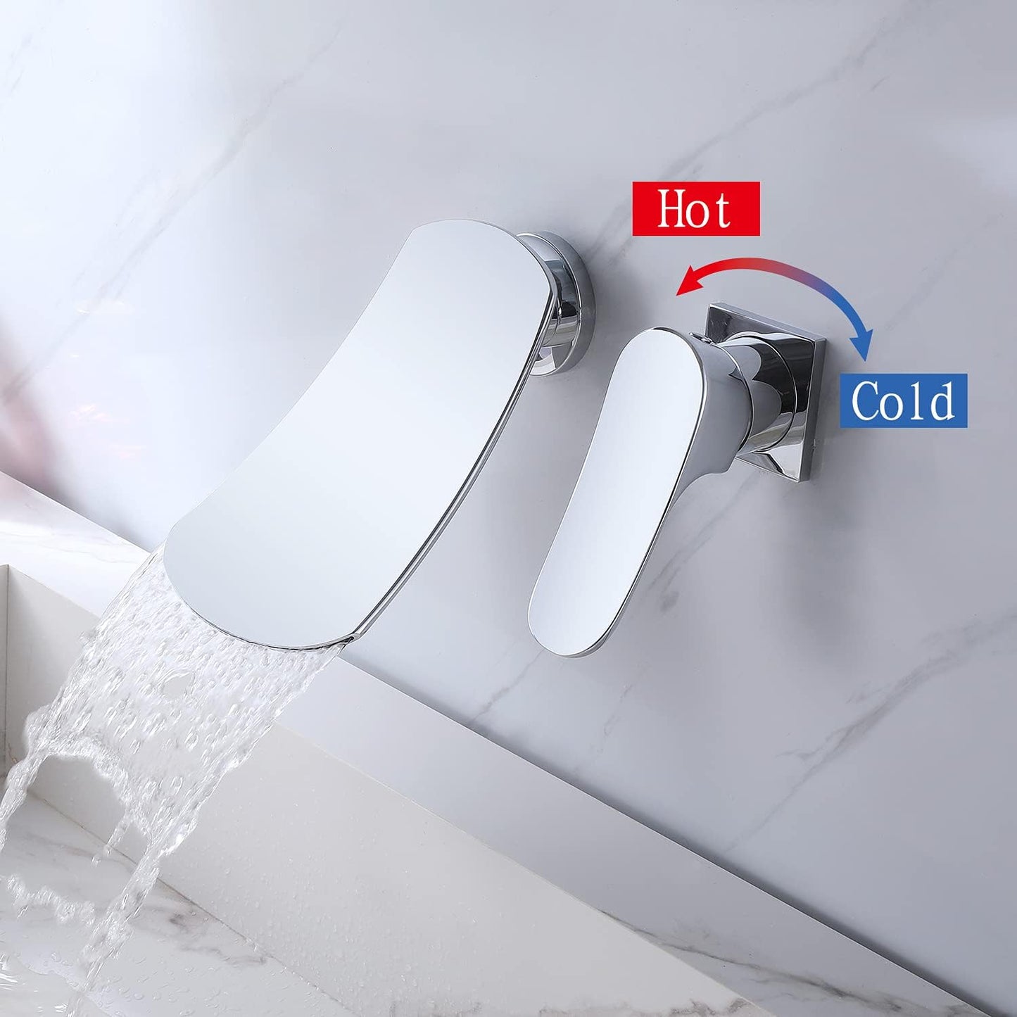 Wall Mounted Waterfall Bathroom Sink Faucet