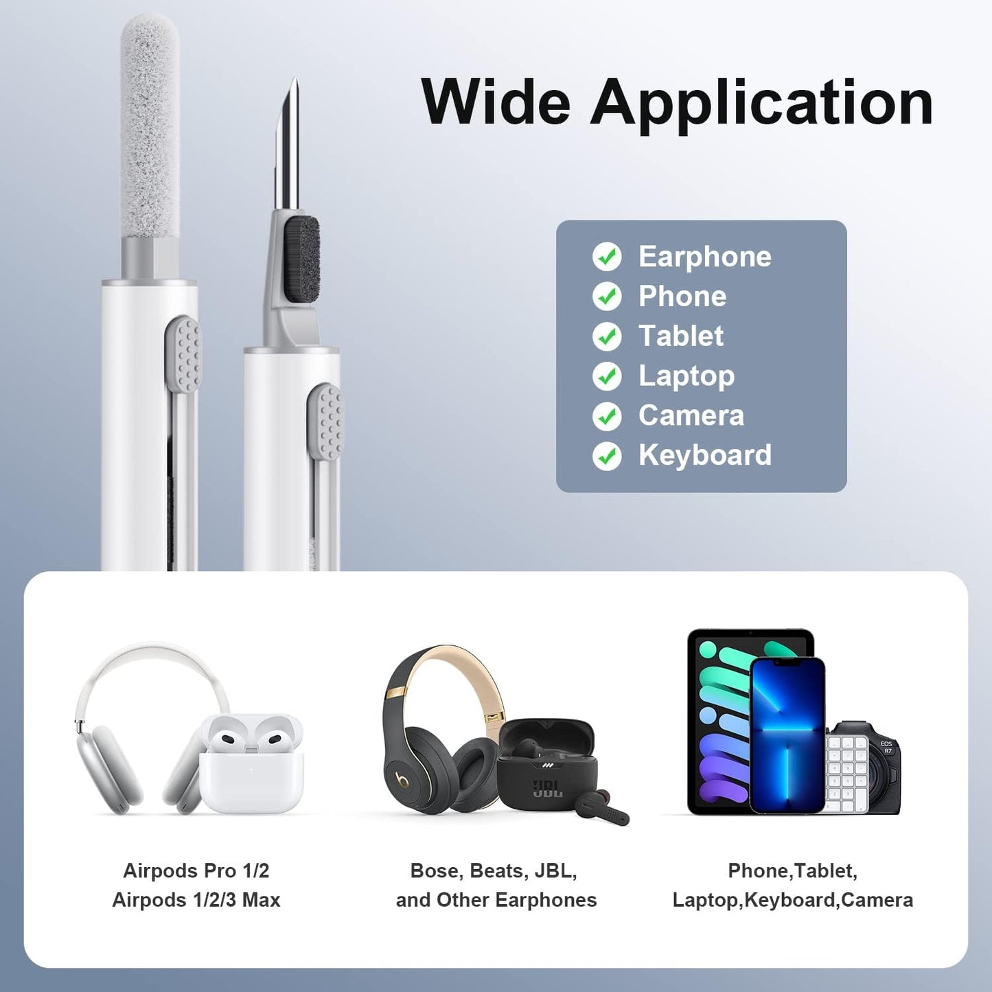 Multi-Function Cleaning Pen with Soft Brush Flocking Sponge for Bluetooth Earphones Case