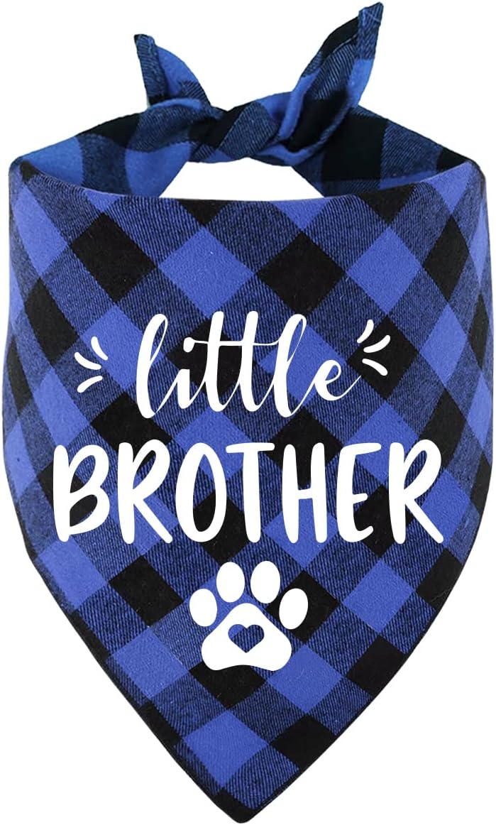 Blue Plaid Cotton Little Brother Pet Dog Bandana