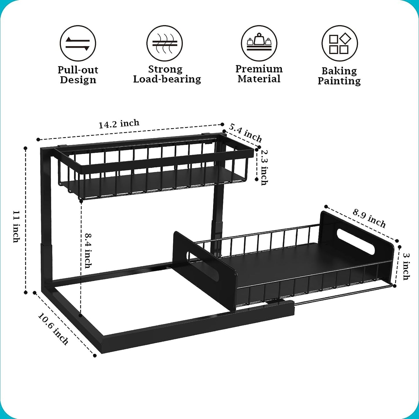 2 Tier Slide Out Sink Shelf Cabinet Storage Organizer