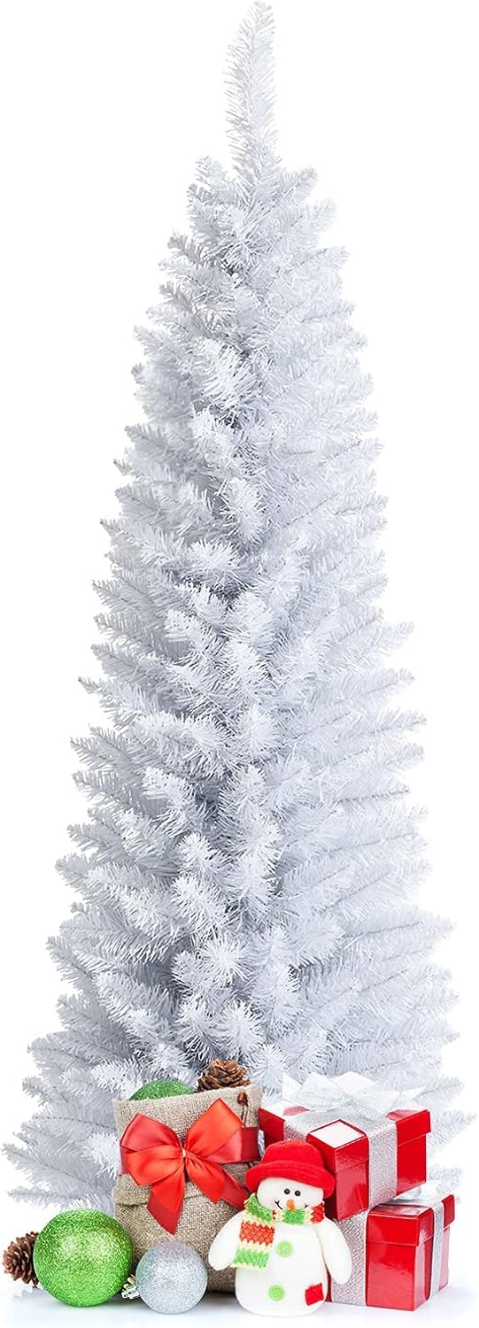 5FT White Slim Pencil Design Easy to Assemble Artificial Christmas Tree