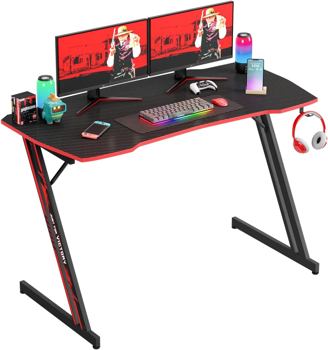 47 Inch Modern Z-Shaped Gaming Desk Computer Desk for Home Office with Headphone Hook