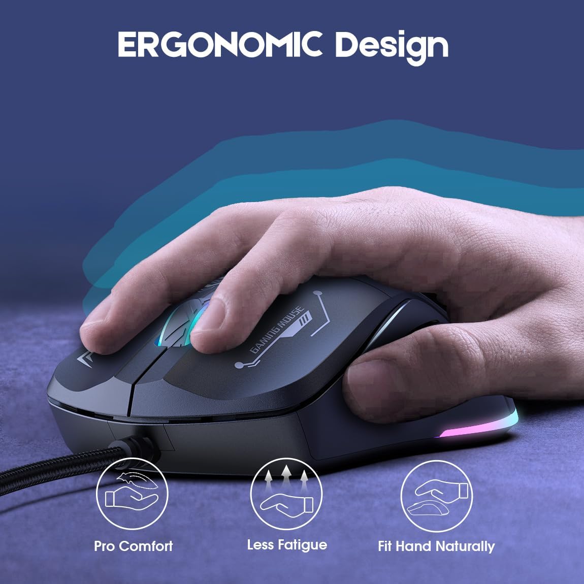 Ergonomic Optical USB Wired Gaming Mouse with RGB Modes