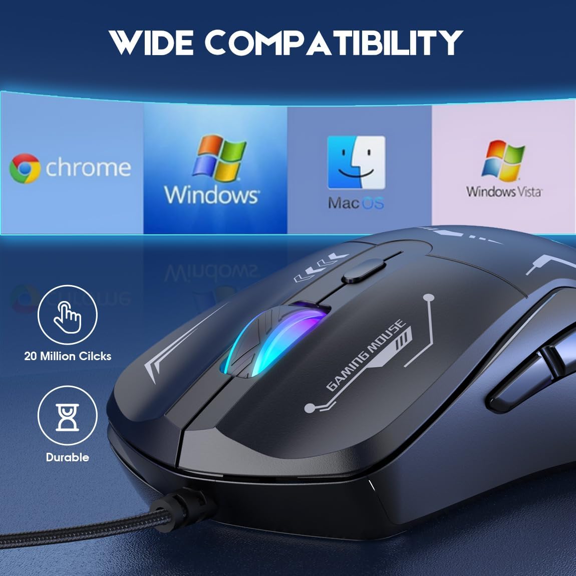 Ergonomic Optical USB Wired Gaming Mouse with RGB Modes