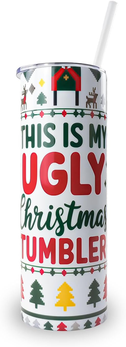 Funny Christmas Tumbler with Lid and Straw