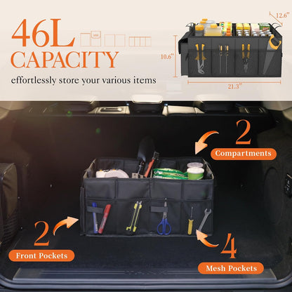 2 Compartments Foldable Trunk Organizer for SUVs & Sedans