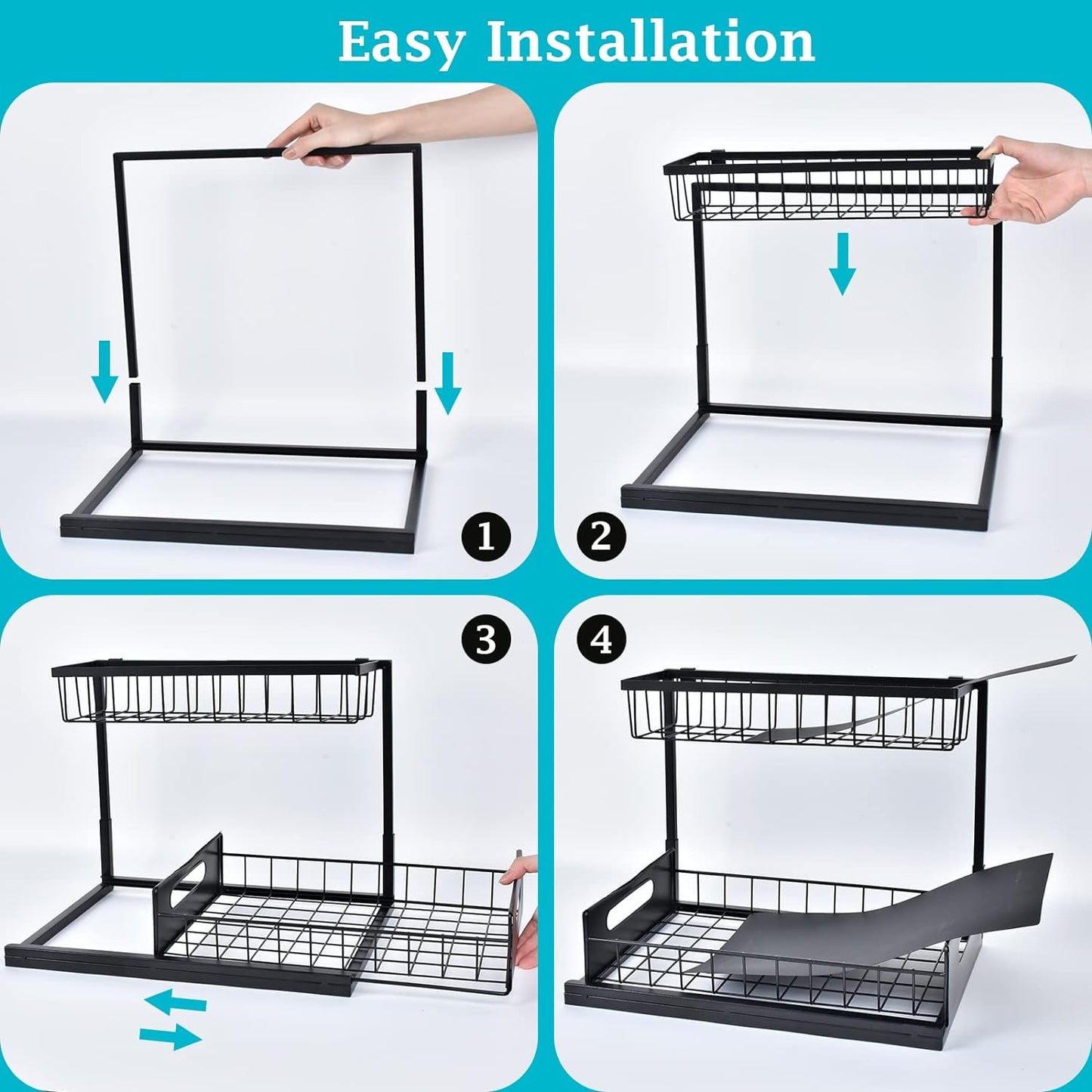 2 Tier Slide Out Sink Shelf Cabinet Storage Organizer