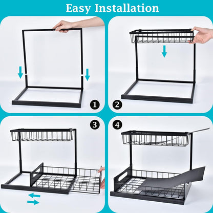 2 Tier Slide Out Sink Shelf Cabinet Storage Organizer