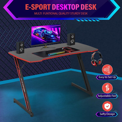 47 Inch Modern Z-Shaped Gaming Desk Computer Desk for Home Office with Headphone Hook