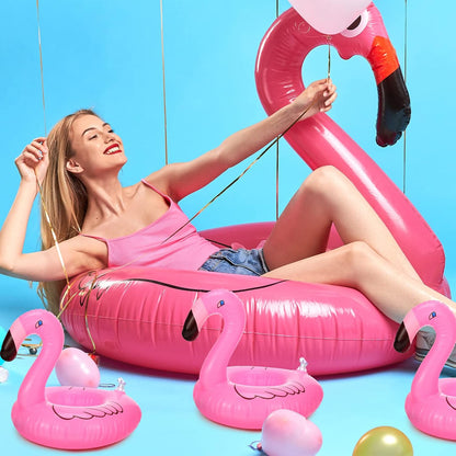 2 Pcs Inflatable Pool Floats Flamingo with 6 Inflatable Drink Holder