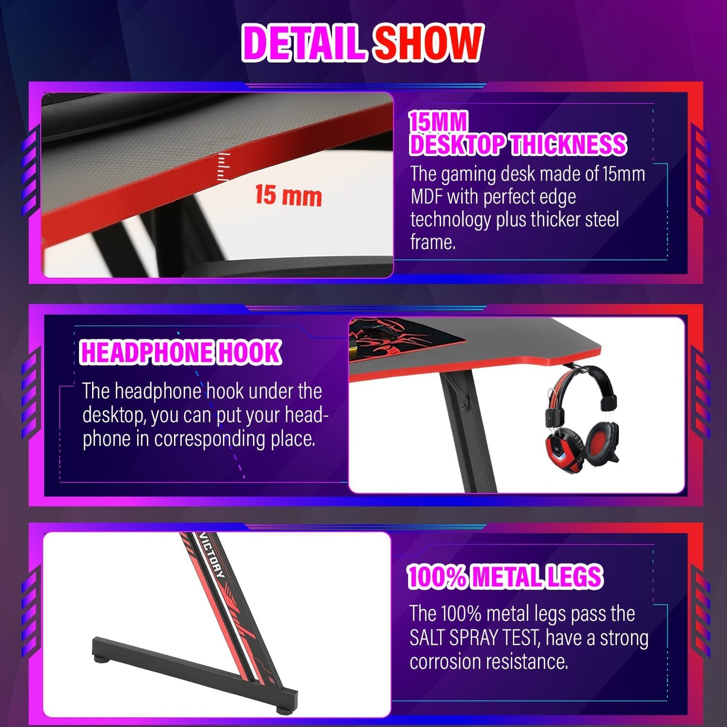 47 Inch Modern Z-Shaped Gaming Desk Computer Desk for Home Office with Headphone Hook