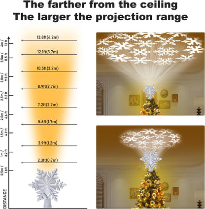 Christmas Snowflake Tree Topper with Built-in LED Rotating Lights