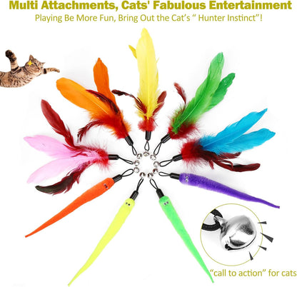 Interactive Cat Toys - Retractable Wand Toy and Feather Toys