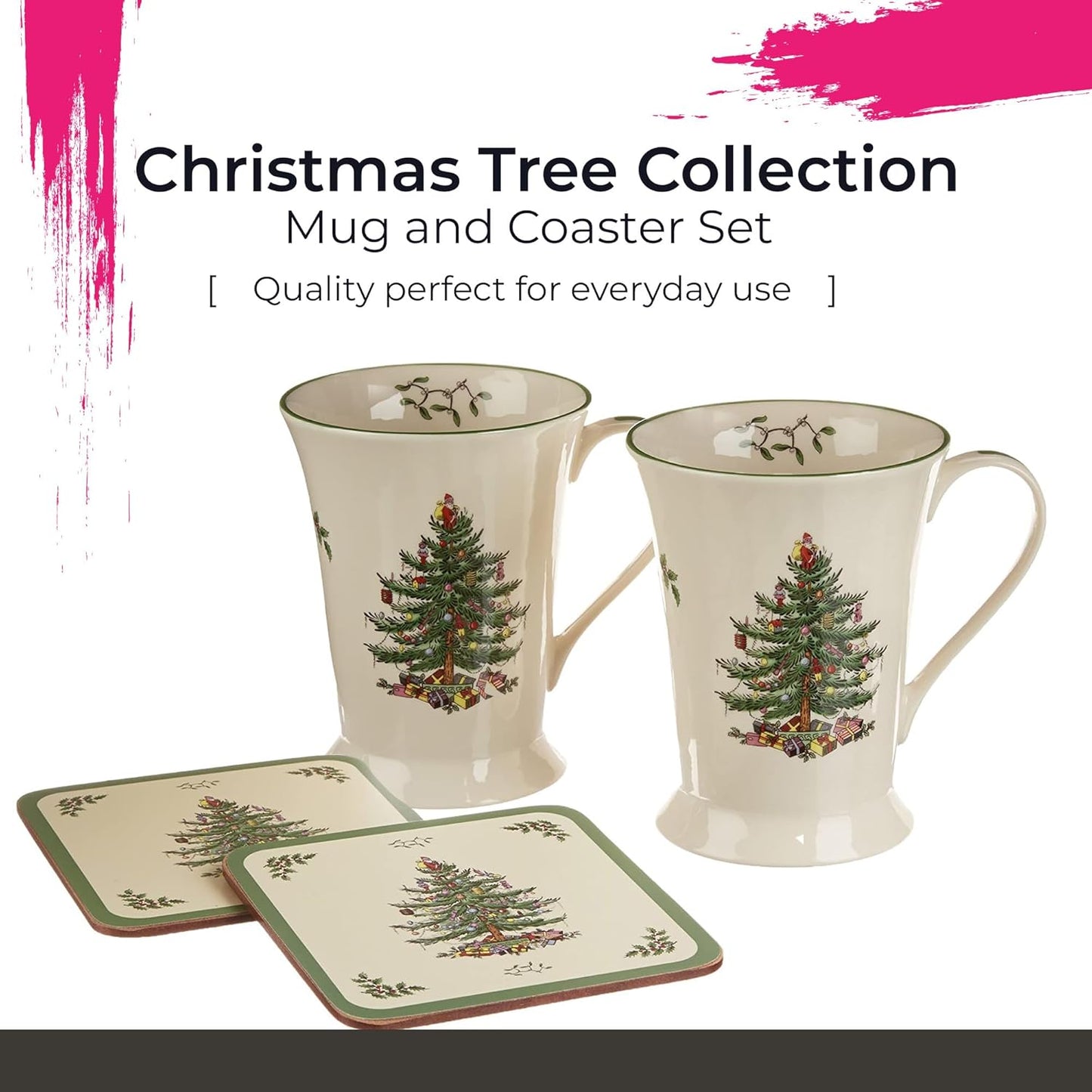 Christmas Tree Porcelain Coffee Mug and Coaster Set