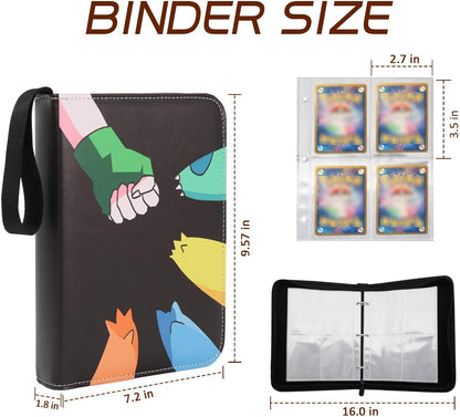 4-Pockets Waterproof Trading Card Binder Organizer with Sleeves Fits 400 Cards with 50 Removable Sleeves Collector Album Holder