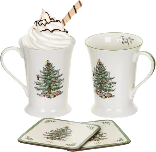 Christmas Tree Porcelain Coffee Mug and Coaster Set