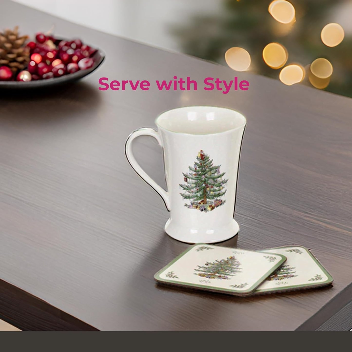 Christmas Tree Porcelain Coffee Mug and Coaster Set