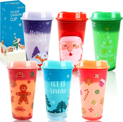 6pcs Christmas Color Changing Hot Cups with Lids