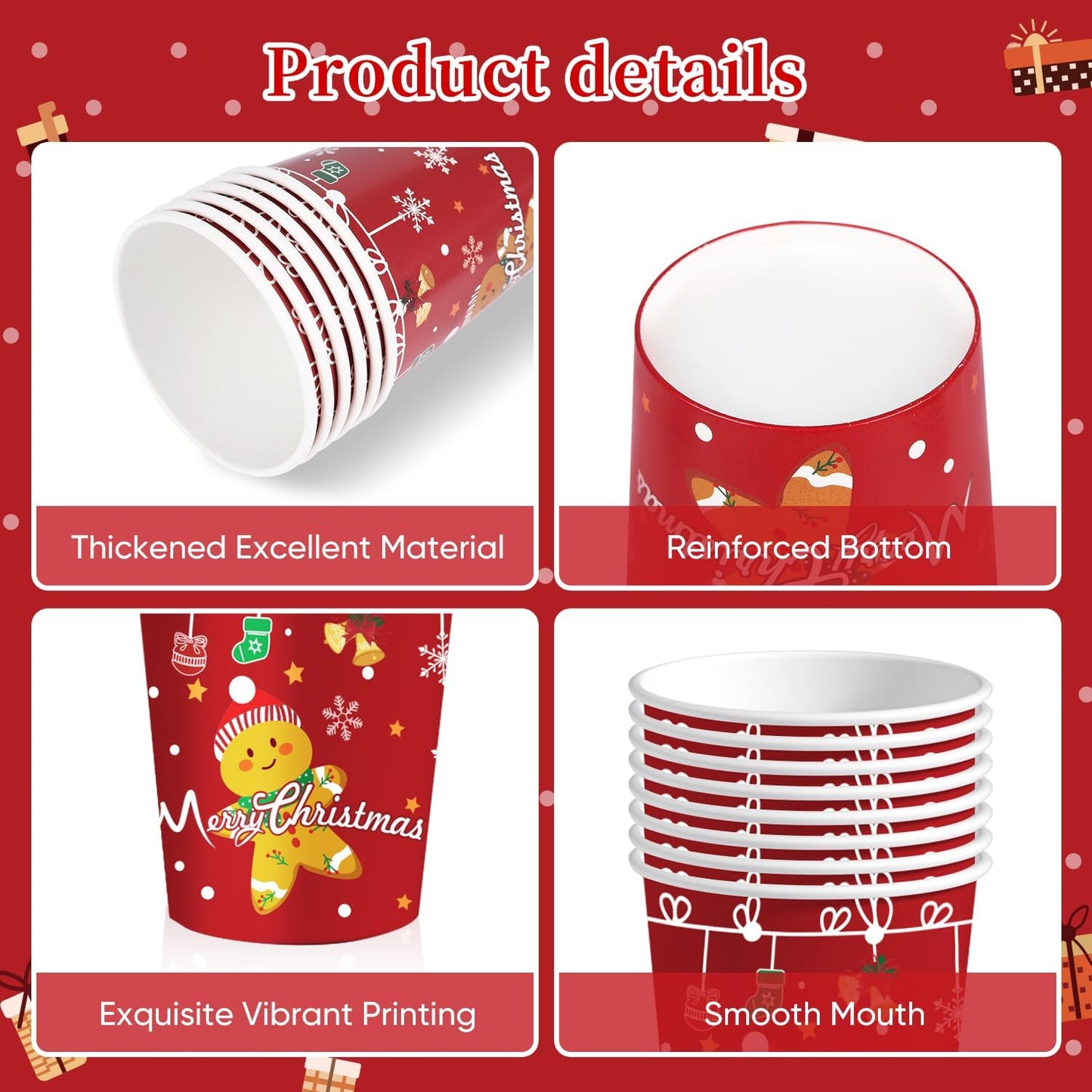 48 Pcs 9oz Christmas Disposable Paper Cups with 6 Designs