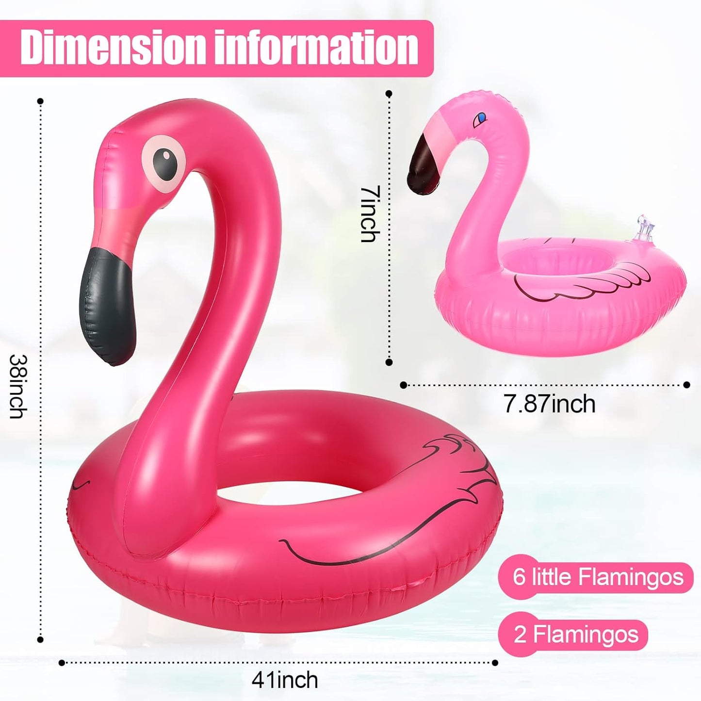 2 Pcs Inflatable Pool Floats Flamingo with 6 Inflatable Drink Holder