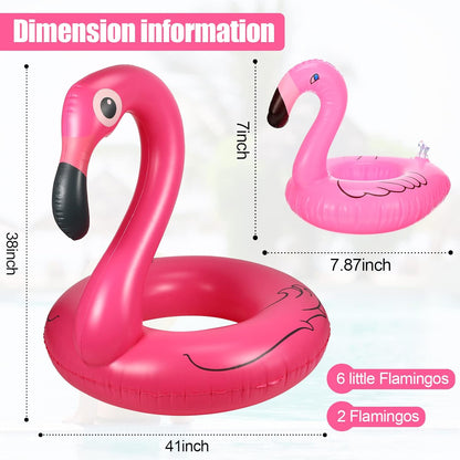 2 Pcs Inflatable Pool Floats Flamingo with 6 Inflatable Drink Holder