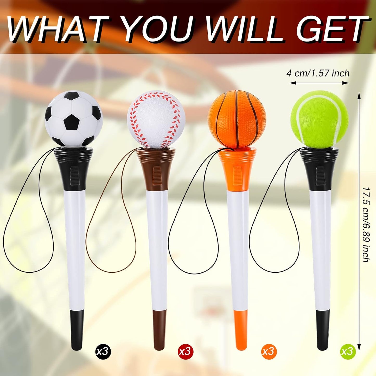 Funny Sports Writing Pens for Kids Basketball Baseball Football Tennis Soccer 12 pcs