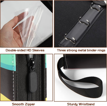 4-Pockets Waterproof Trading Card Binder Organizer with Sleeves Fits 400 Cards with 50 Removable Sleeves Collector Album Holder