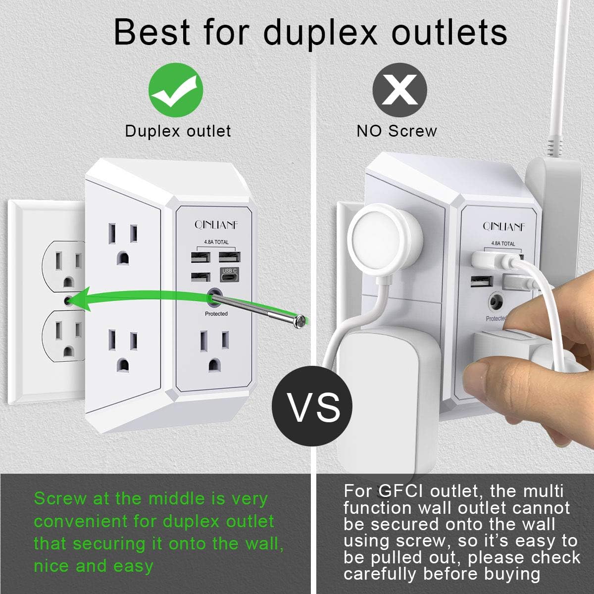 5 Outlet Extender with 4 USB Charging Ports