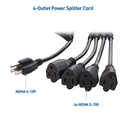 2-Pack 2 3 4 Outlet Power Splitter Cord