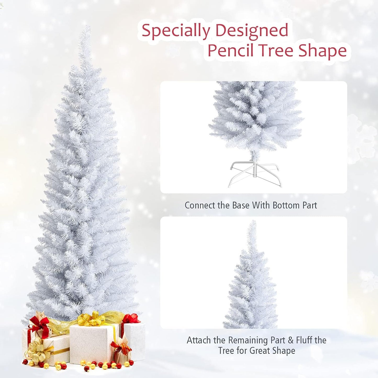 5FT White Slim Pencil Design Easy to Assemble Artificial Christmas Tree