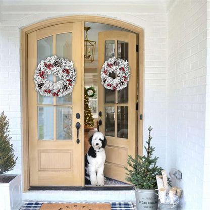 16" Christmas Wreaths for Front Door with Artificial Red Berries Bow Pine Cones