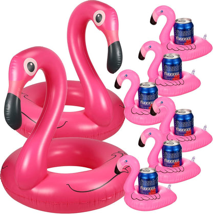 2 Pcs Inflatable Pool Floats Flamingo with 6 Inflatable Drink Holder