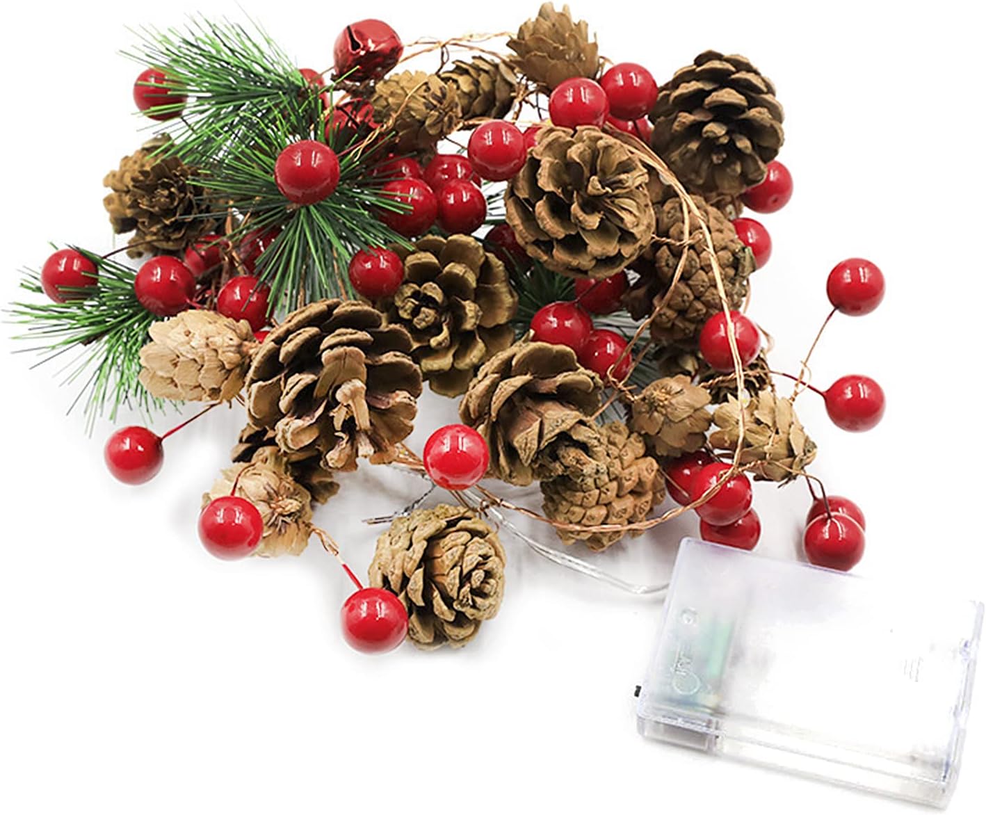 20 LED Christmas 6ft Fairy String Lights with Red Berry Pine Cone