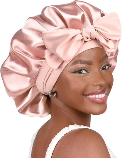 Sleeping Double Layer Satin Lined Hair Bonnet with Tie Band