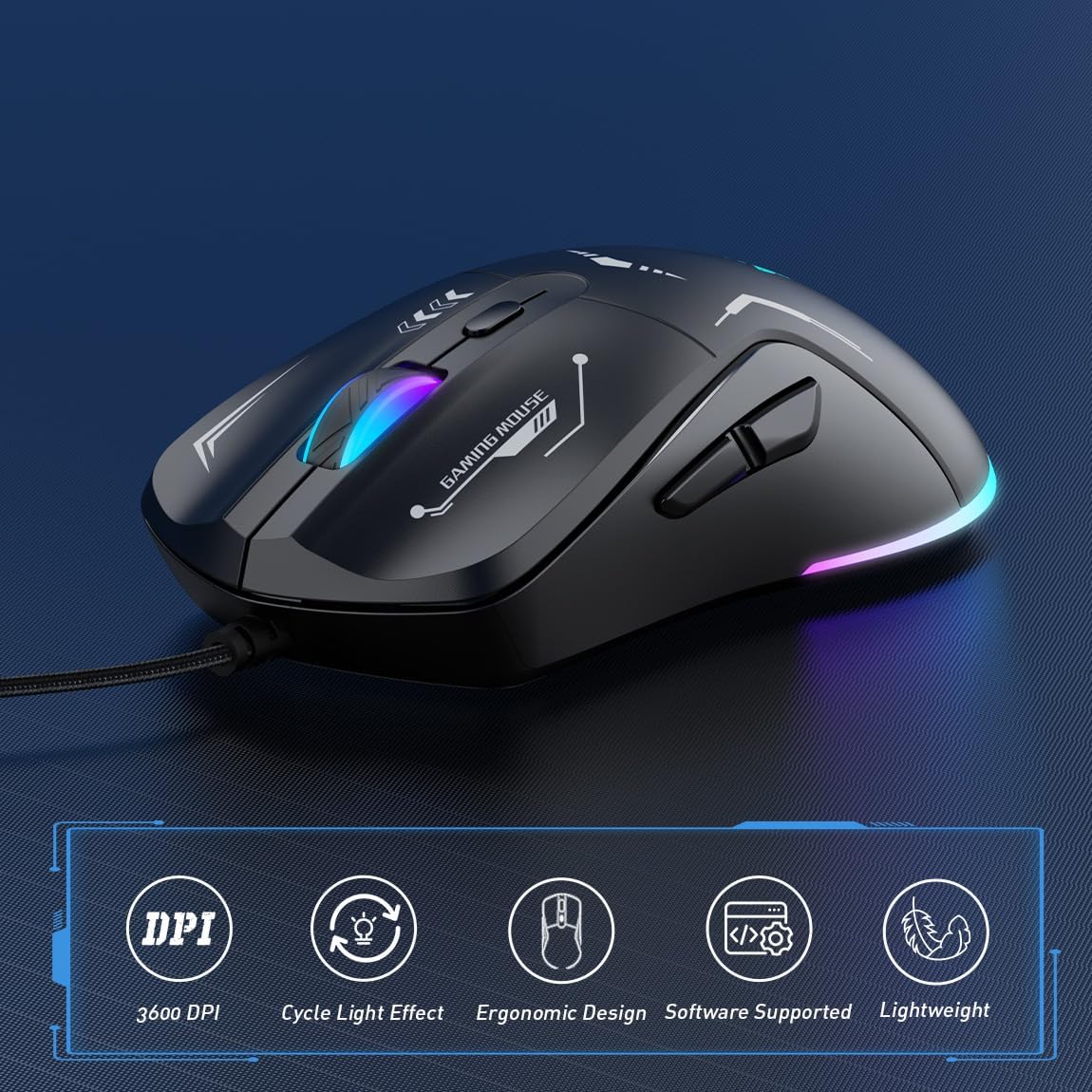 Ergonomic Optical USB Wired Gaming Mouse with RGB Modes