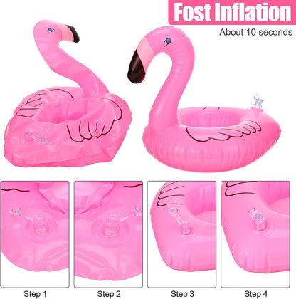 2 Pcs Inflatable Pool Floats Flamingo with 6 Inflatable Drink Holder