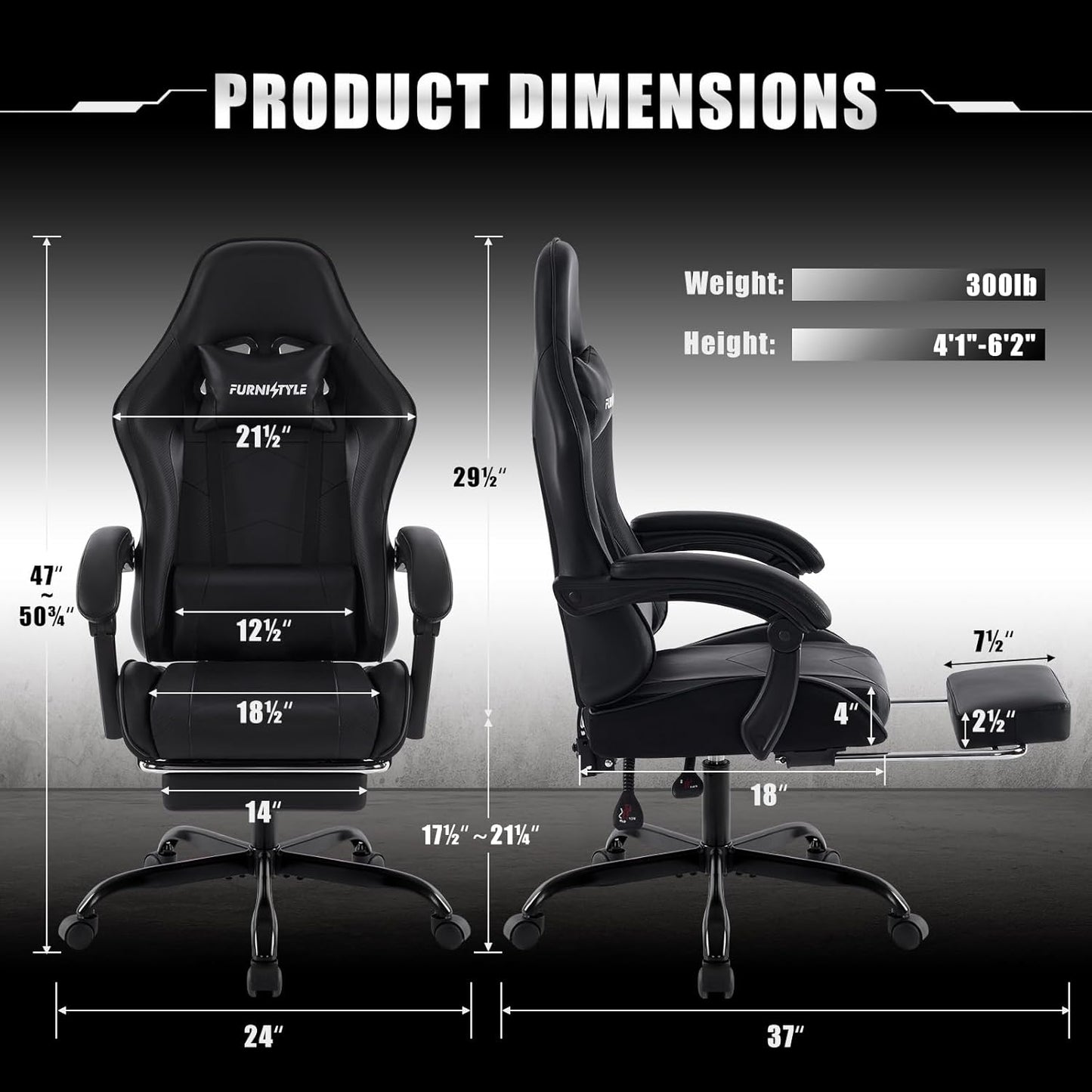 Adjustable Swivel Reclining Ergonomic Computer Gaming Chair with Footrest