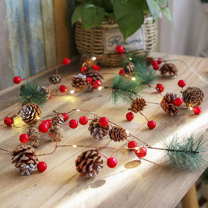 20 LED Christmas 6ft Fairy String Lights with Red Berry Pine Cone