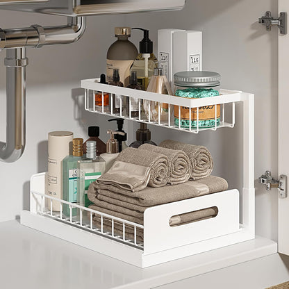 2 Tier Slide Out Sink Shelf Cabinet Storage Organizer