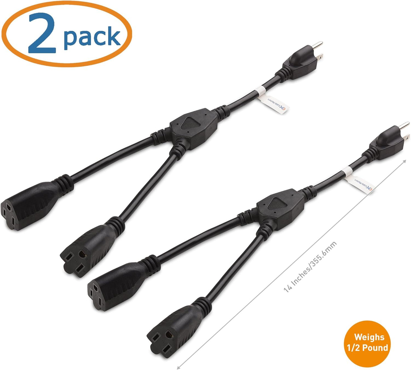 2-Pack 2 3 4 Outlet Power Splitter Cord