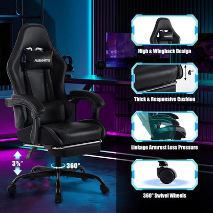 Adjustable Swivel Reclining Ergonomic Computer Gaming Chair with Footrest