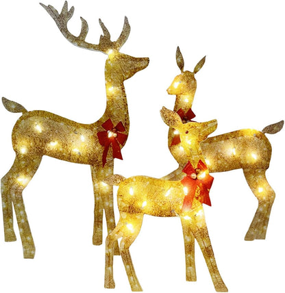 3-Piece Lighted Outdoor Christmas Decoration Deer Family Set