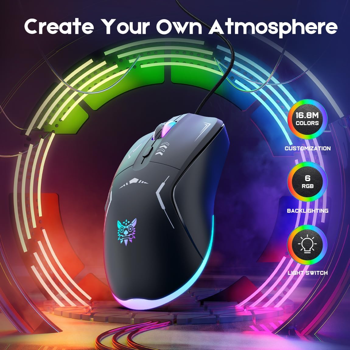 Ergonomic Optical USB Wired Gaming Mouse with RGB Modes