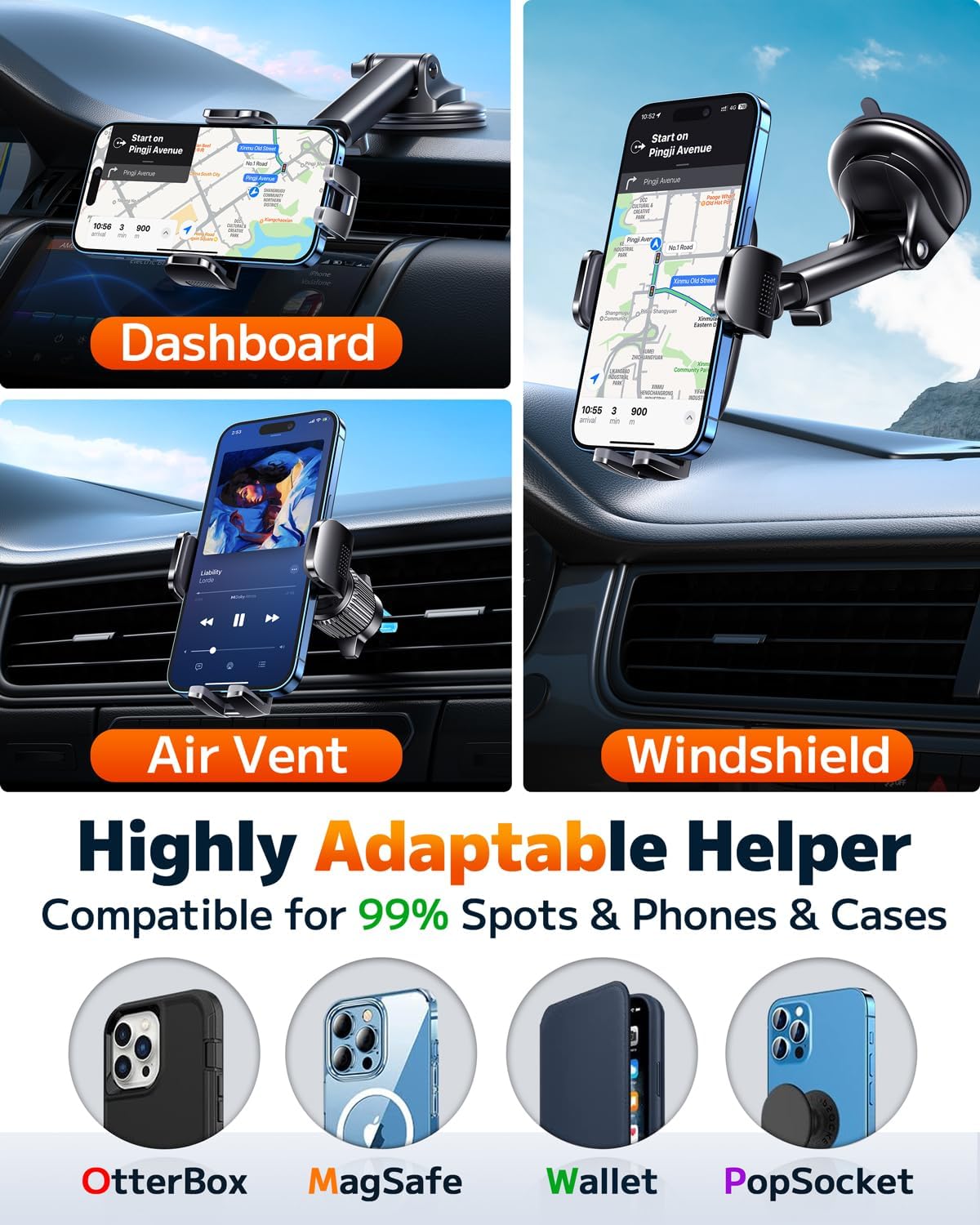 Car Phone Holder Mount for Car Windshield Dashboard Air Vent