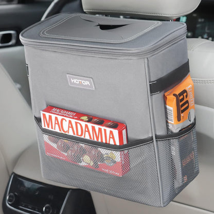 100% Leak-Proof Organizer Car Trash Can with Lid and Storage Pockets