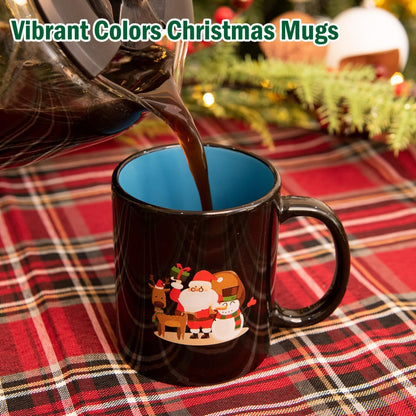 Set of 6 Multicolor Christmas Ceramic Coffee Mugs