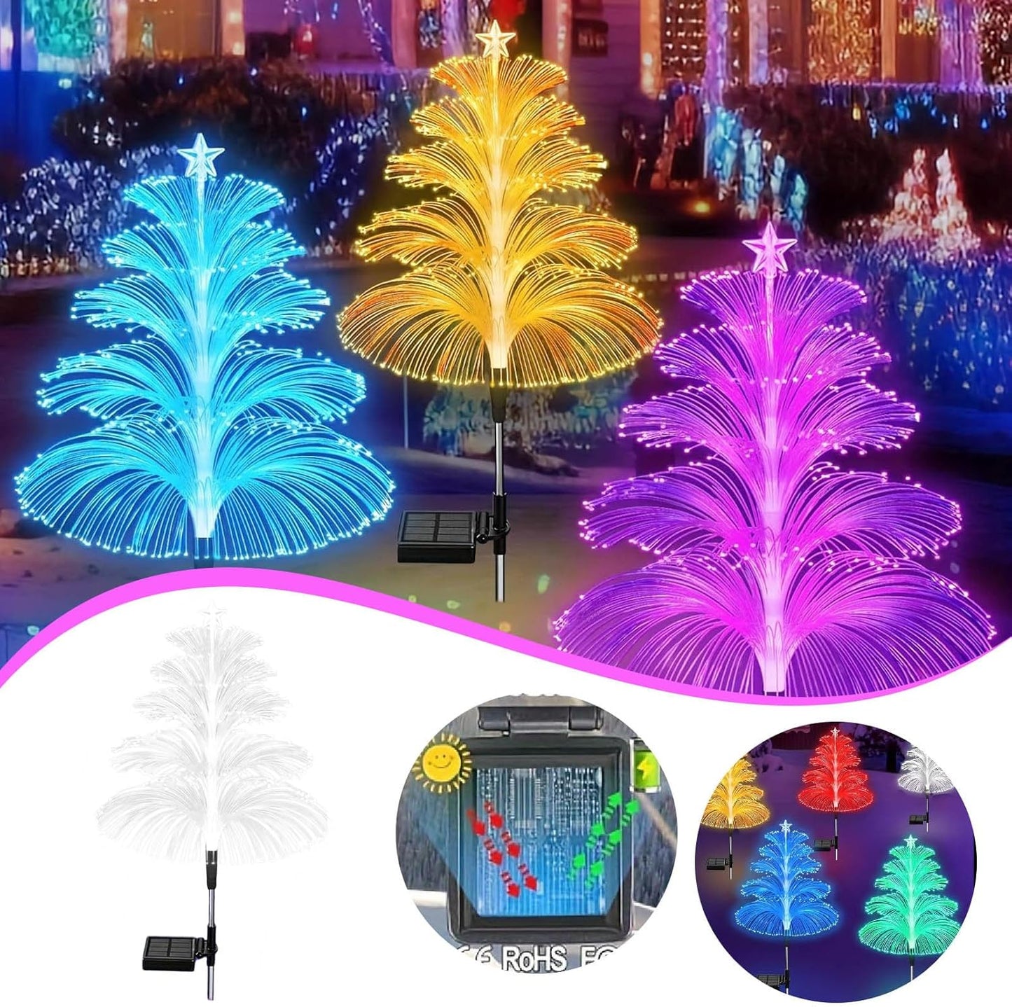 3 Pack Solar Outdoor Waterproof Christmas Decorations Trees Lights