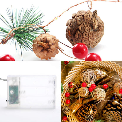 20 LED Christmas 6ft Fairy String Lights with Red Berry Pine Cone