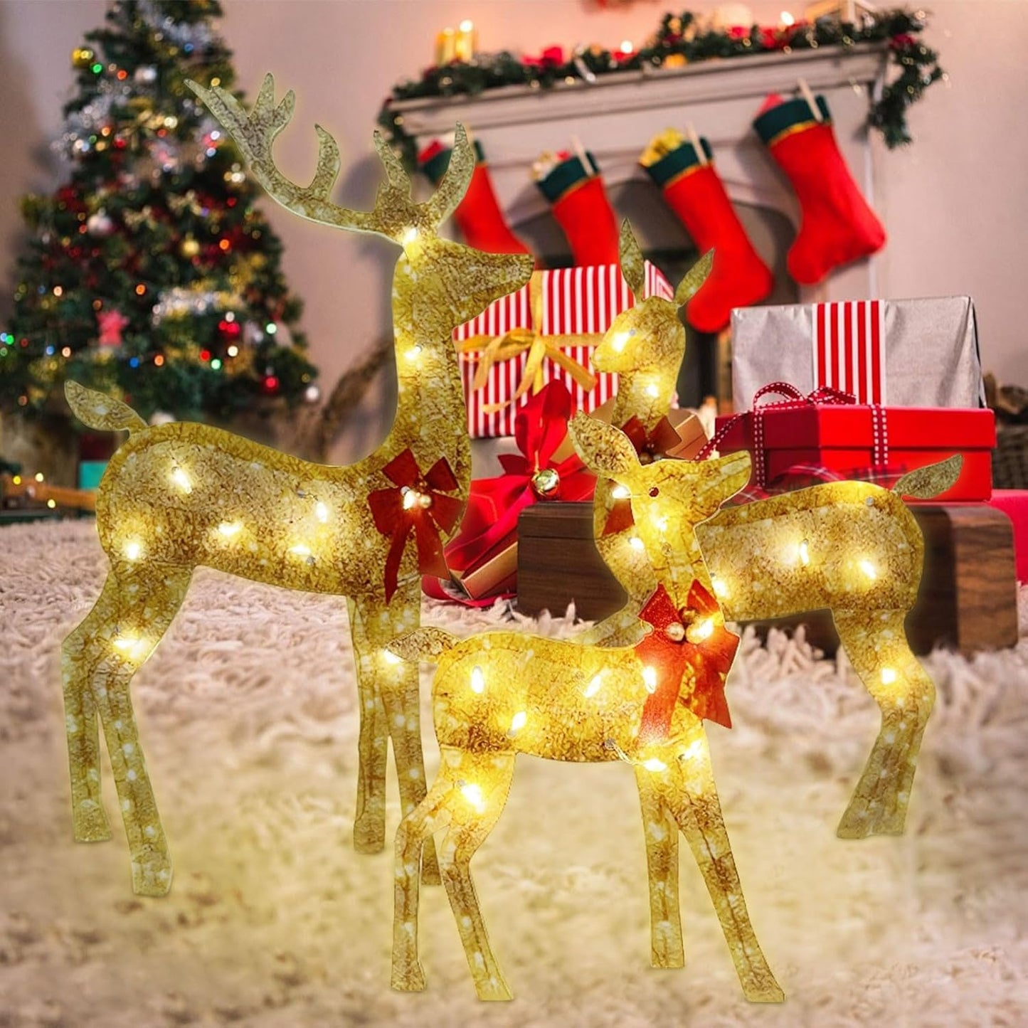 3-Piece Lighted Outdoor Christmas Decoration Deer Family Set