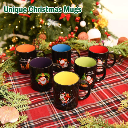 Set of 6 Multicolor Christmas Ceramic Coffee Mugs